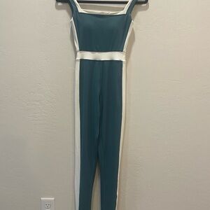 Chic Blue and White Jumpsuit with Sporty Accents